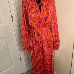 Elegant Long Sleeve bright Pink and Orange Dress